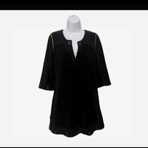 Boston Proper Terry Cloth Mini Dress M Long Sleeve Black Whimsigoth Gothic Beach